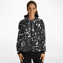 Load image into Gallery viewer, Front view of female model wearing the Dark Elements Hoodie 2.0 with updated design