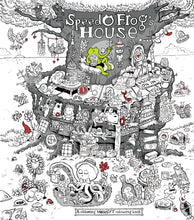 Load image into Gallery viewer, Speedo Frog's House colouring book cover, depicting Speedo Frog, Octavia, Capy and Spider. Also an alien.