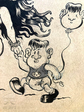 Load image into Gallery viewer, Frankenbaby holding a frankenballoon, showing the textured paper