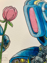 Load image into Gallery viewer, Close-up of a robot and pink flower on a beige background