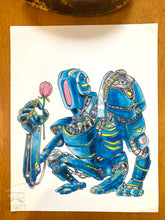 Load image into Gallery viewer, Colorful illustration of a robot holding a flower on a white background