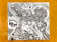 Load image into Gallery viewer, Black and white illustration of a robot cowboy with intricate details on a wooden surface