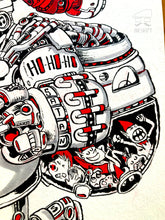 Load image into Gallery viewer, Illustration of a mechanical device with cartoon characters inside, on a beige background.