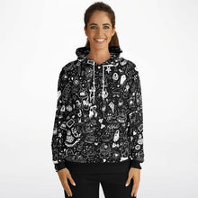 Load image into Gallery viewer, Front view of female model wearing the Dark Elements Hoodie 2.0 with updated design
