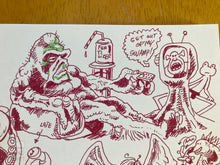 Load image into Gallery viewer, Swamp Thing watching Shrek while vintage Speedo watches on

