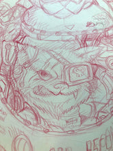 Load image into Gallery viewer, Detailed line drawing of a cat in a futuristic mech suit with goggles on a white background.
