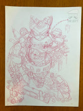 Load image into Gallery viewer, Red line drawing of a mechanical cat creature on a white sheet with &#39;INKSHIFT&#39; logo.
