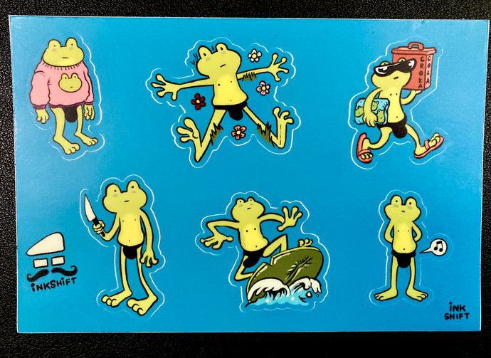 Speedo Frog sticker sheet! Riding a lily pad! Receiving a text message?? Sending love out into the world!